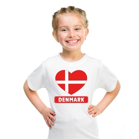 T-shirt wit Denemarken vlag in hart wit kind