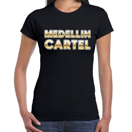 Drugscartel Medellin Cartel tekst t-shirt zwart met goud dames