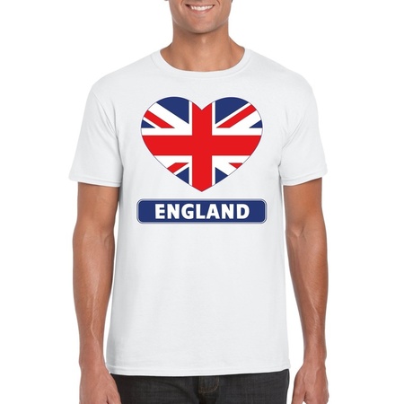 T-shirt wit Engeland vlag in hart wit heren