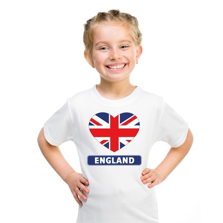 T-shirt wit Engeland vlag in hart wit kind