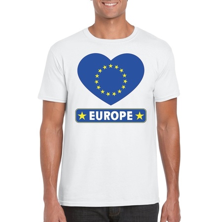 T-shirt wit Europa vlag in hart wit heren