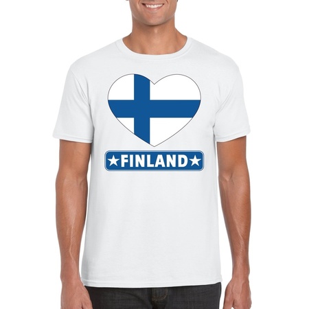 T-shirt wit Finland vlag in hart wit heren