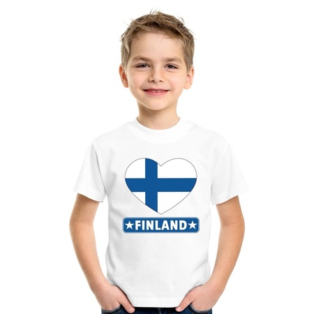 T-shirt wit Finland vlag in hart wit kind
