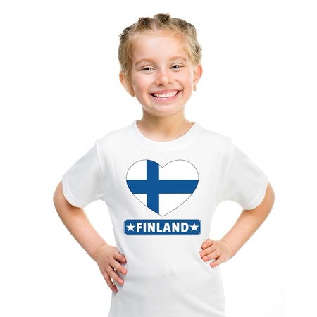 T-shirt wit Finland vlag in hart wit kind