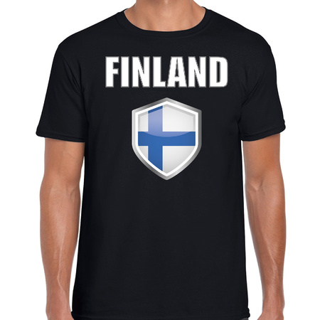 Finland landen supporter t-shirt met Finse vlag schild zwart heren