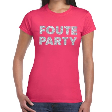 Foute Party silver glitter t-shirt pink women