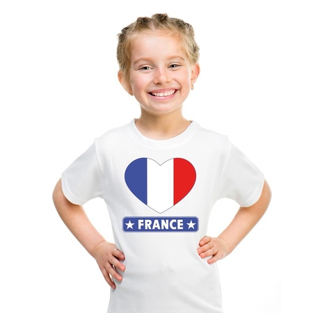 T-shirt wit Frankrijk vlag in hart wit kind