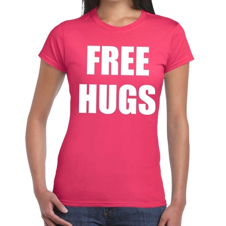 Free hugs tekst t-shirt roze dames