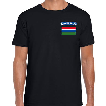 Gambia t-shirt met vlag zwart op borst voor heren