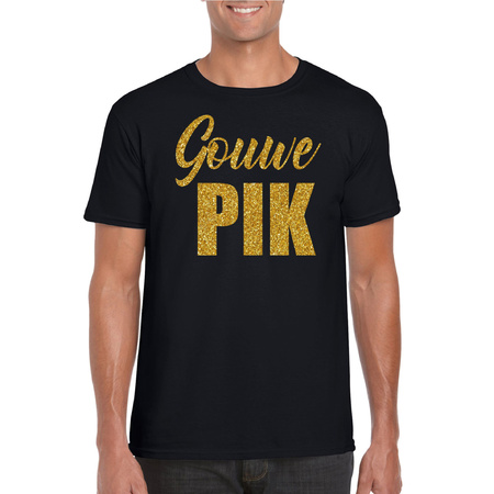 Gouwe pik fun tekst t-shirt / kleding met gouden glitters op zwart voor heren