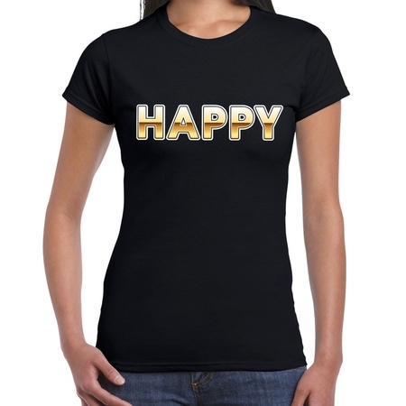 Happy fun tekst t-shirt zwart voor dames