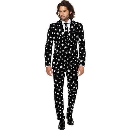 Carnavalskleding zwart net pak met sterretjes print voor heren