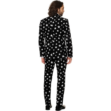Carnavalskleding zwart net pak met sterretjes print voor heren