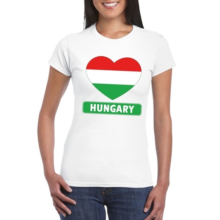 T-shirt wit Hongarije vlag in hart wit dames