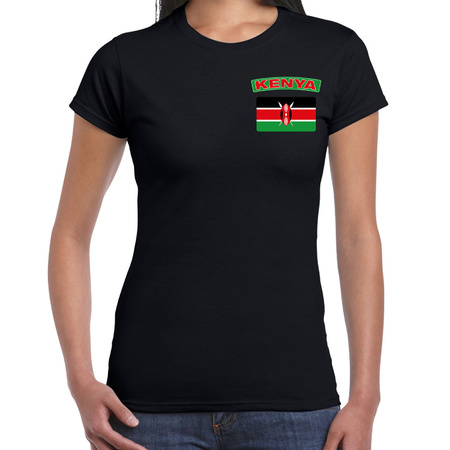 Kenya t-shirt with flag black on chest for women