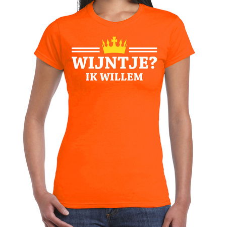 Koningsdag t-shirt voor dames - wijntje, ik willem - oranje - feestkleding