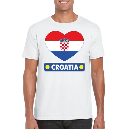 T-shirt wit Kroatie vlag in hart wit heren