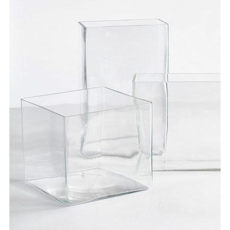 Lage vaas/accubak transparant glas vierkant 20 cm