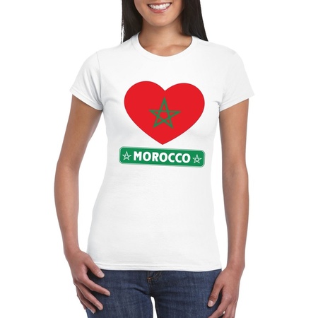 T-shirt wit Marokko vlag in hart wit dames