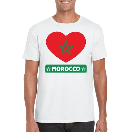 T-shirt wit Marokko vlag in hart wit heren