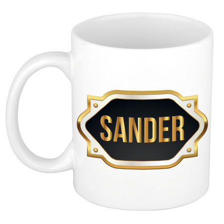 Name mug Sander with golden emblem 300 ml