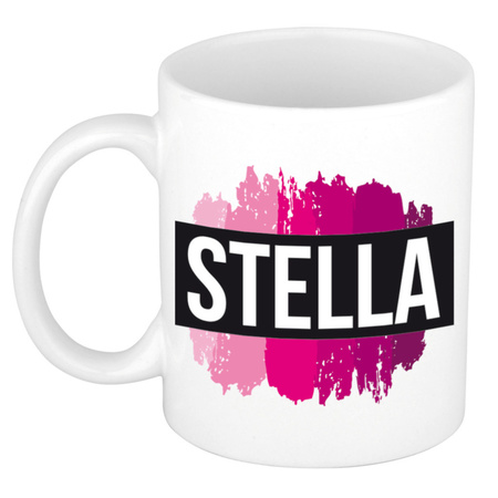 Name mug Stella  with pink paint marks  300 ml
