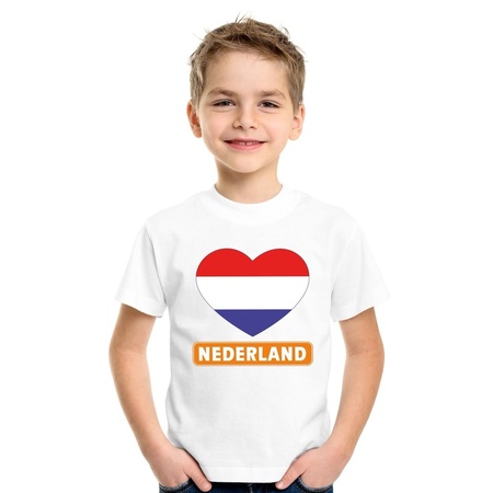 T-shirt wit Nederland vlag in hart wit kind