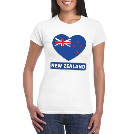 T-shirt wit Nieuw Zeeland vlag in hart wit dames