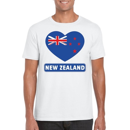 T-shirt wit Nieuw Zeeland vlag in hart wit heren