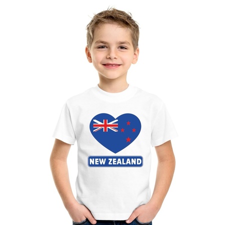 T-shirt wit Nieuw Zeeland vlag in hart wit kind