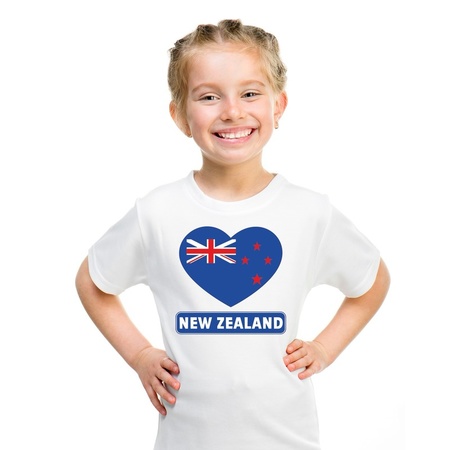 T-shirt wit Nieuw Zeeland vlag in hart wit kind