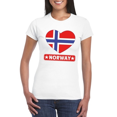 T-shirt wit Noorwegen vlag in hart wit dames