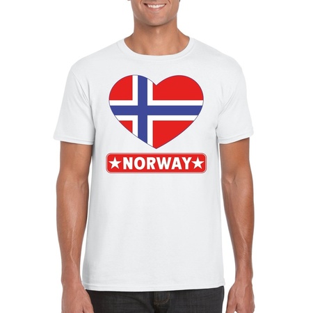 T-shirt wit Noorwegen vlag in hart wit heren