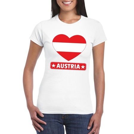 T-shirt wit Oostenrijk vlag in hart wit dames