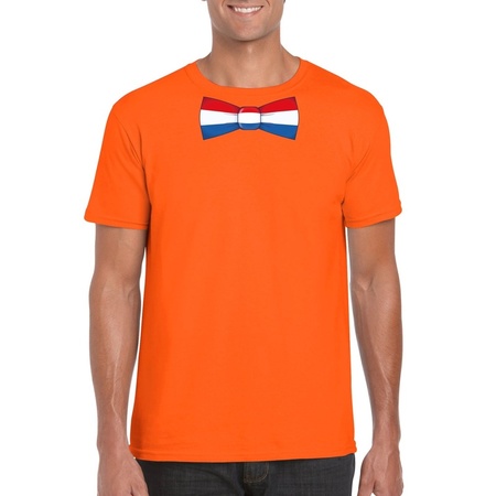 Oranje t-shirt met Nederland vlag strikje heren