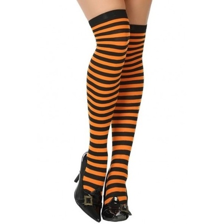 Orange/black striped stockings for women