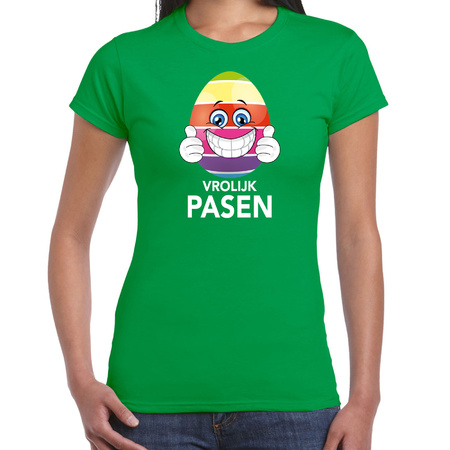 Paasei met duimen omhoog vrolijk Pasen t-shirt groen voor dames - Paas kleding / outfit