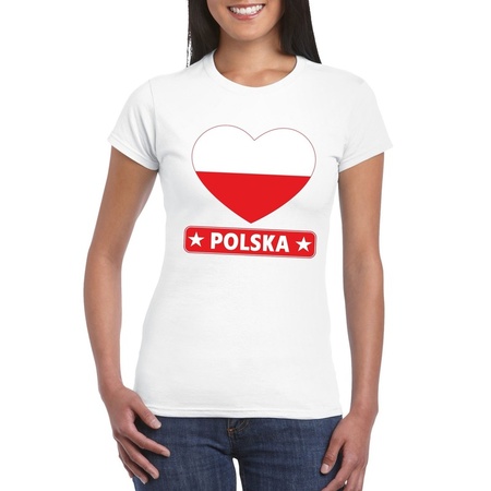 T-shirt wit Polen vlag in hart wit dames