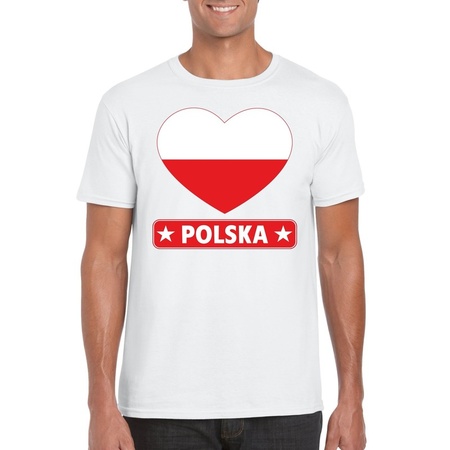 T-shirt wit Polen vlag in hart wit heren