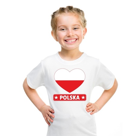 Poland heart flag t-shirt white kids