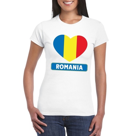 T-shirt wit Roemenie vlag in hart wit dames