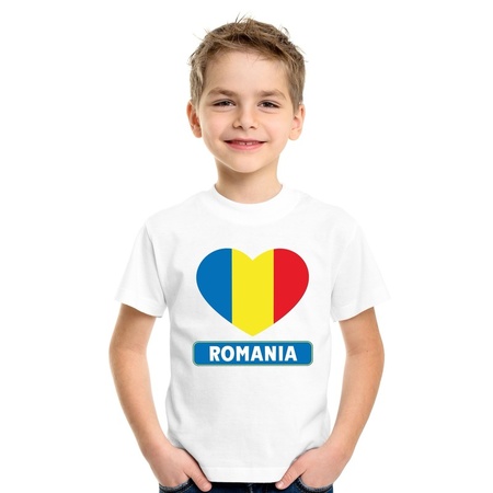 T-shirt wit Roemenie vlag in hart wit kind