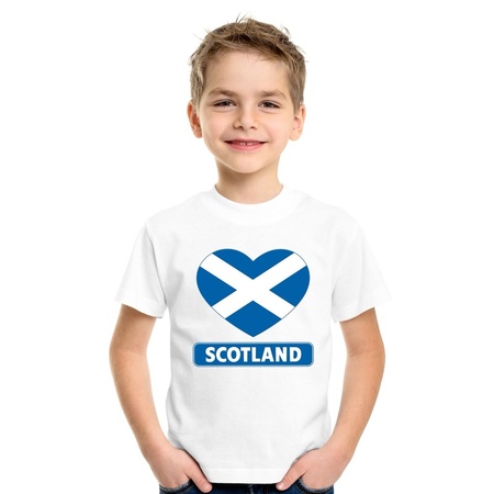 T-shirt wit Schotland vlag in hart wit kind