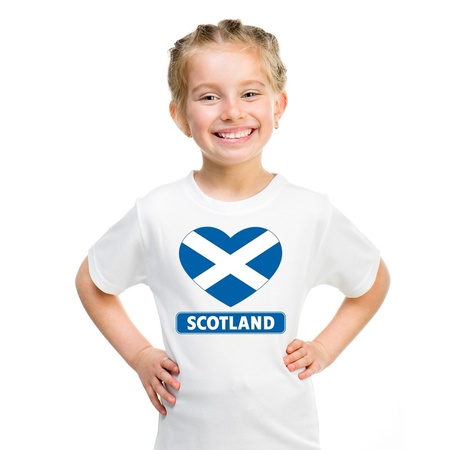 T-shirt wit Schotland vlag in hart wit kind