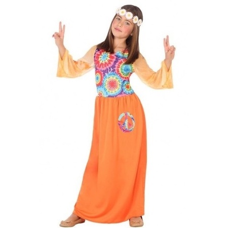 Carnaval/feest hippie verkleedoutfit oranje voor meisjes
