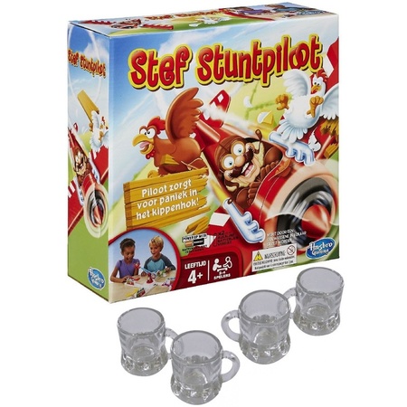 Stef Stunt Pilot drinking game with 4 shot glasses