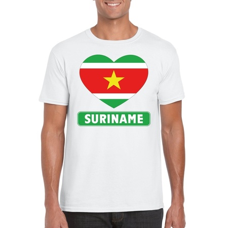 T-shirt wit Suriname vlag in hart wit heren