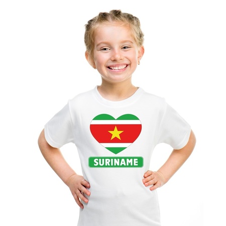 T-shirt wit Suriname vlag in hart wit kind