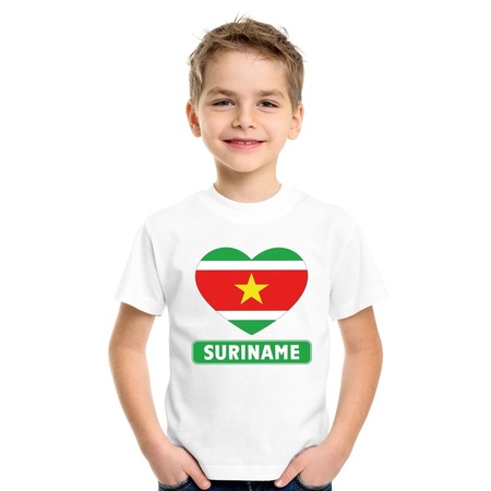 T-shirt wit Suriname vlag in hart wit kind