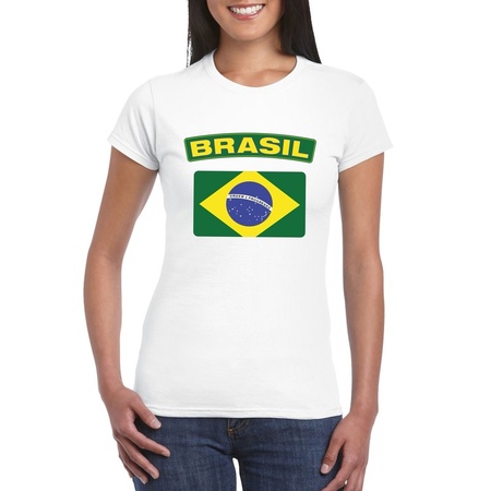 T-shirt wit Brazilie vlag wit dames